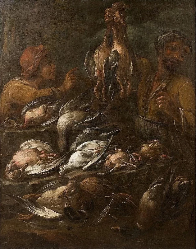 Trofeo di caccia, anatre, collari verdi, pivieri